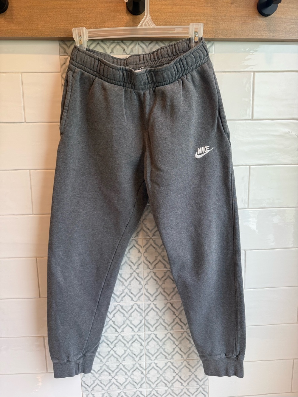 Nike Charcoal Gray Fleece Joggers with White Logo